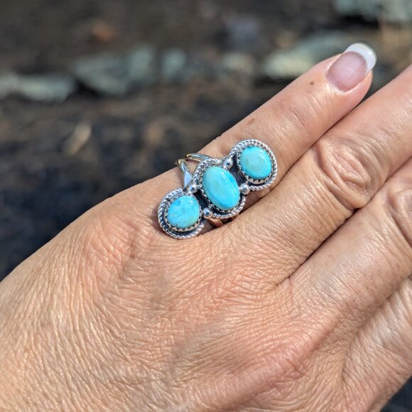 Navajo Blue Diamond Turquoise Stone Ring Native American Indian Jewelry Sz 6‎ ** - Picture 1 of 9